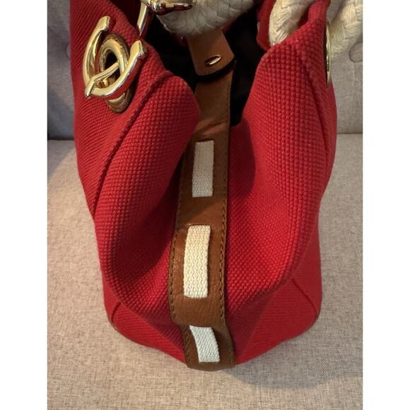 MICHAEL KORS MARINA MANDARIN RED CANVAS CONVERTIBLE PURSE,HAND+GRAB BAG - Picture 7 of 13